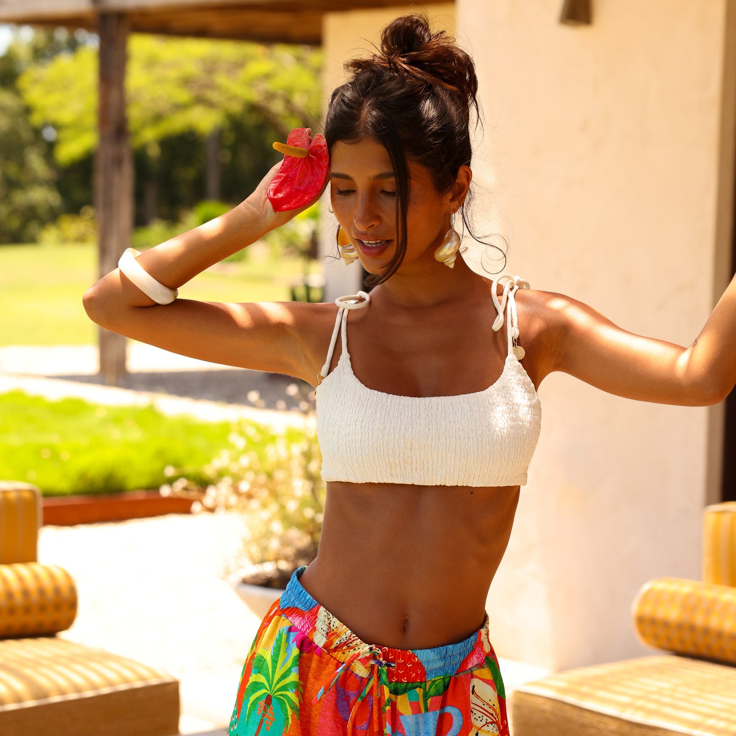 Simple Shirred Tie Crop Top