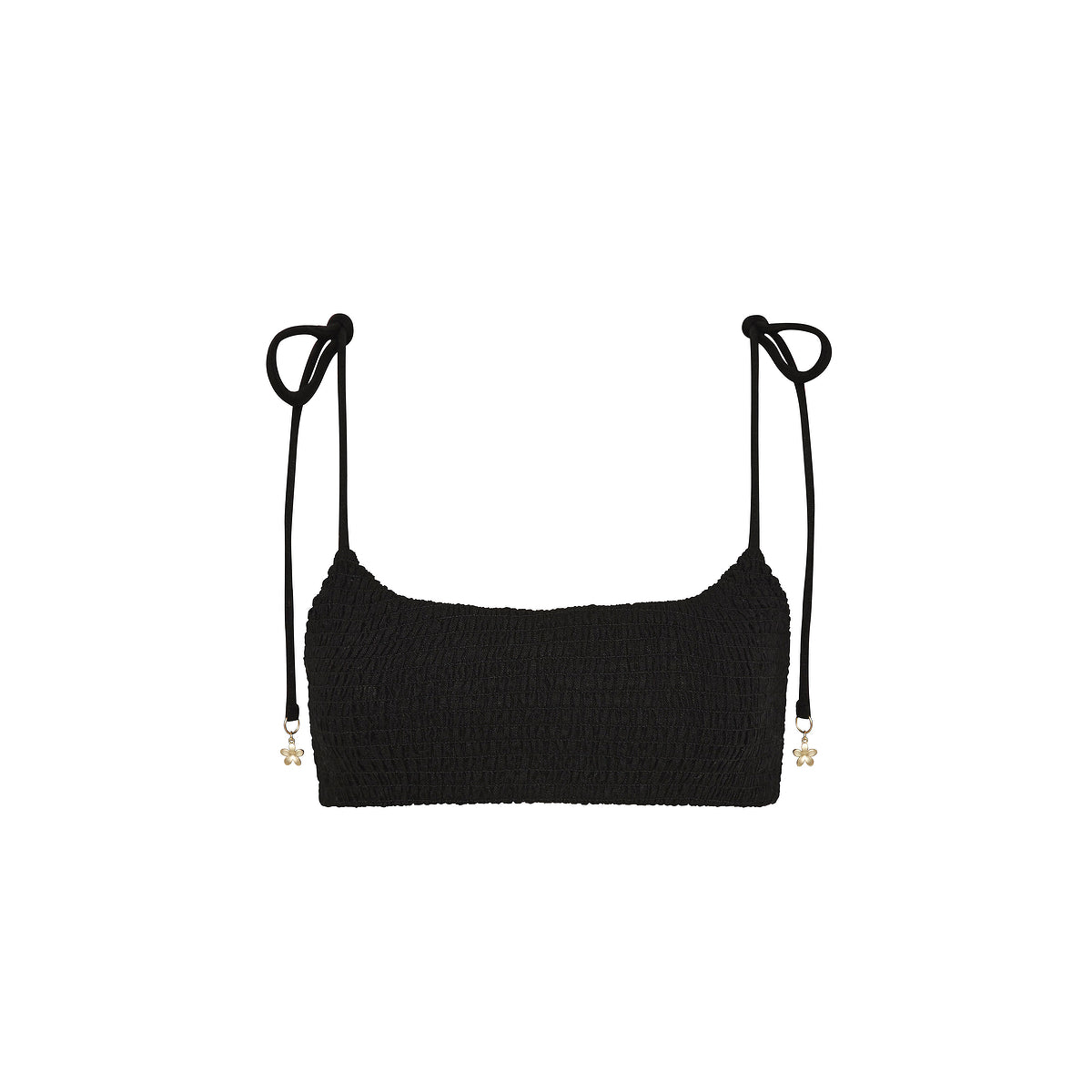 Black Simple Shirred Tie Crop Top