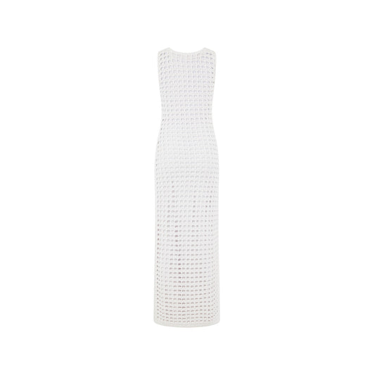 Ivory Crochet Plunge Maxi Dress