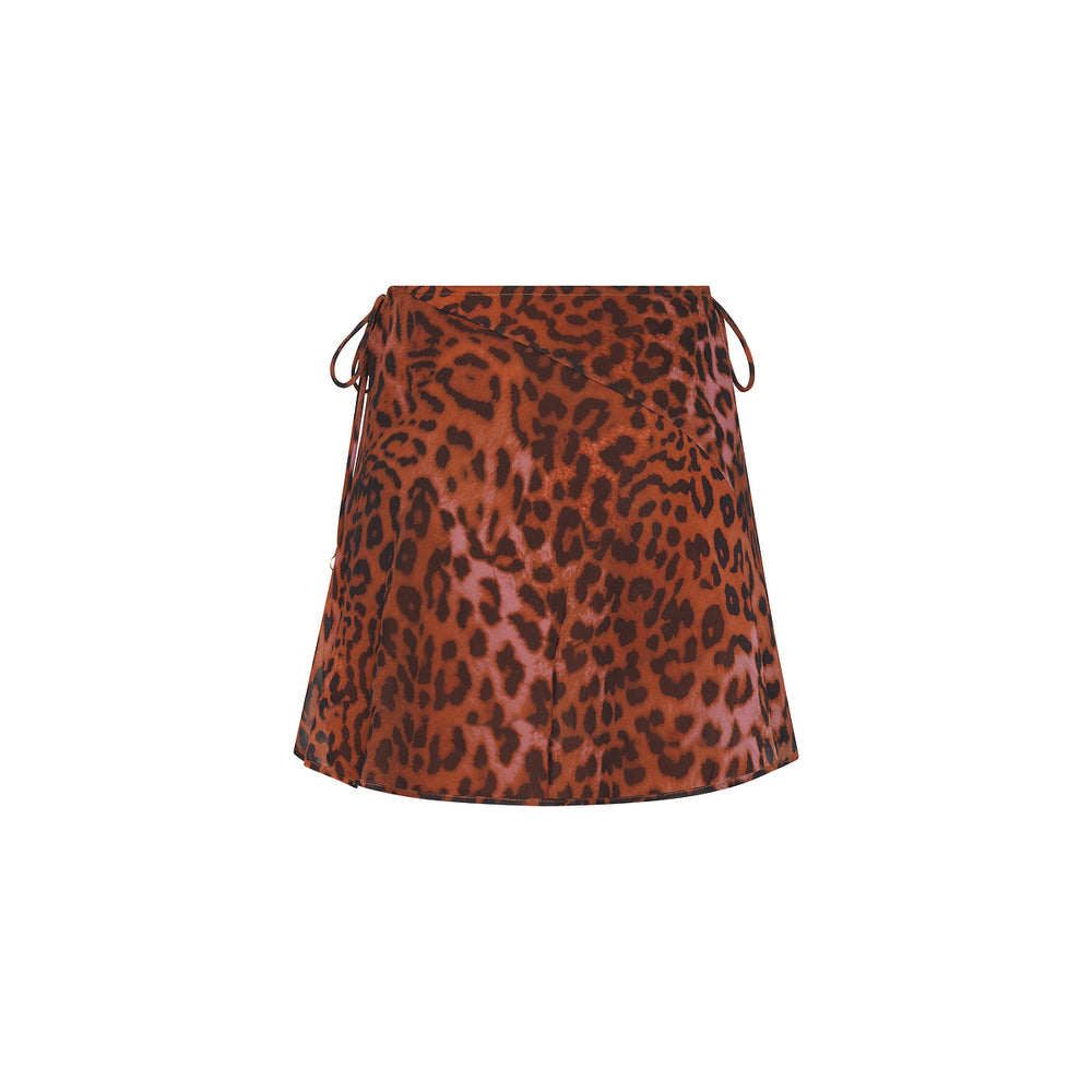 Leopard Lasso Chiffon Tie Side Mini Skirt