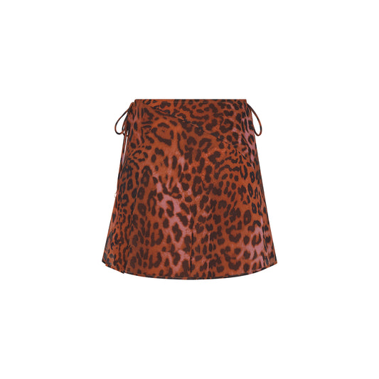 Leopard Lasso Chiffon Tie Side Mini Skirt