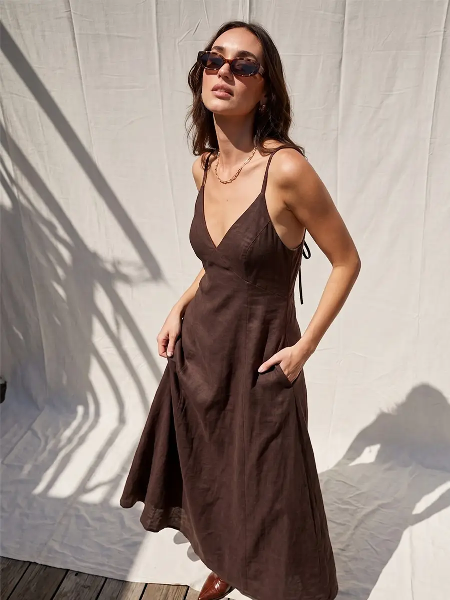 Brown Open Back Maxi Dress