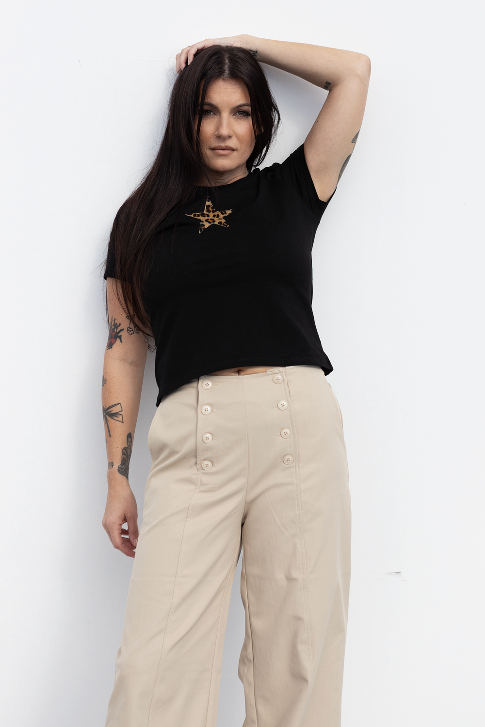 Black Animal Print Star Baby Tee