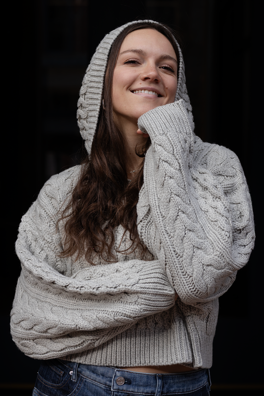 Heather Gray Melissa Braided Knit Crop Hooded Sweater