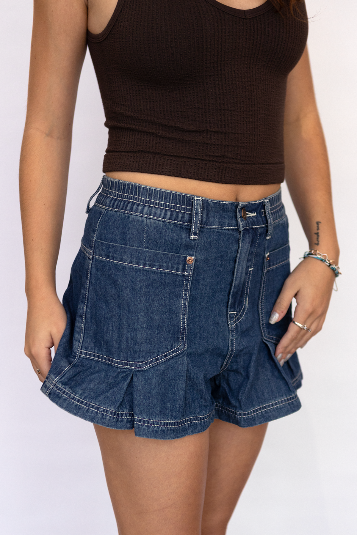 Pleated Denim Short