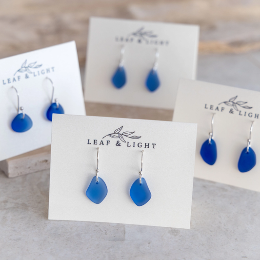 Blue Coastal Sea Glass Drop Earrings