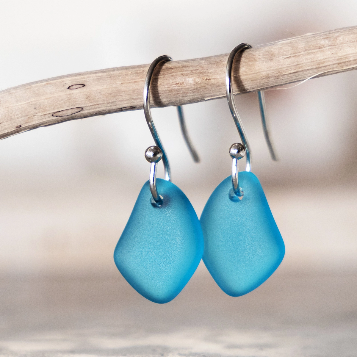 Blue Coastal Sea Glass Drop Earrings