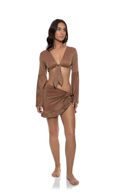 Brown Cosita Buena Ruffle Sarong Mini Skirt