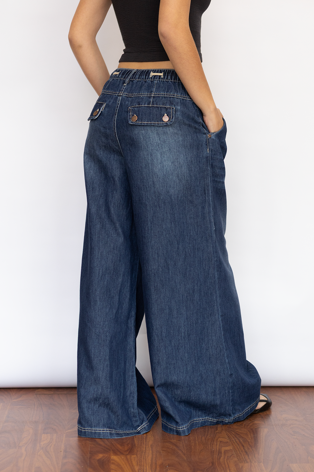 Drawstring Denim Wide Leg Pant