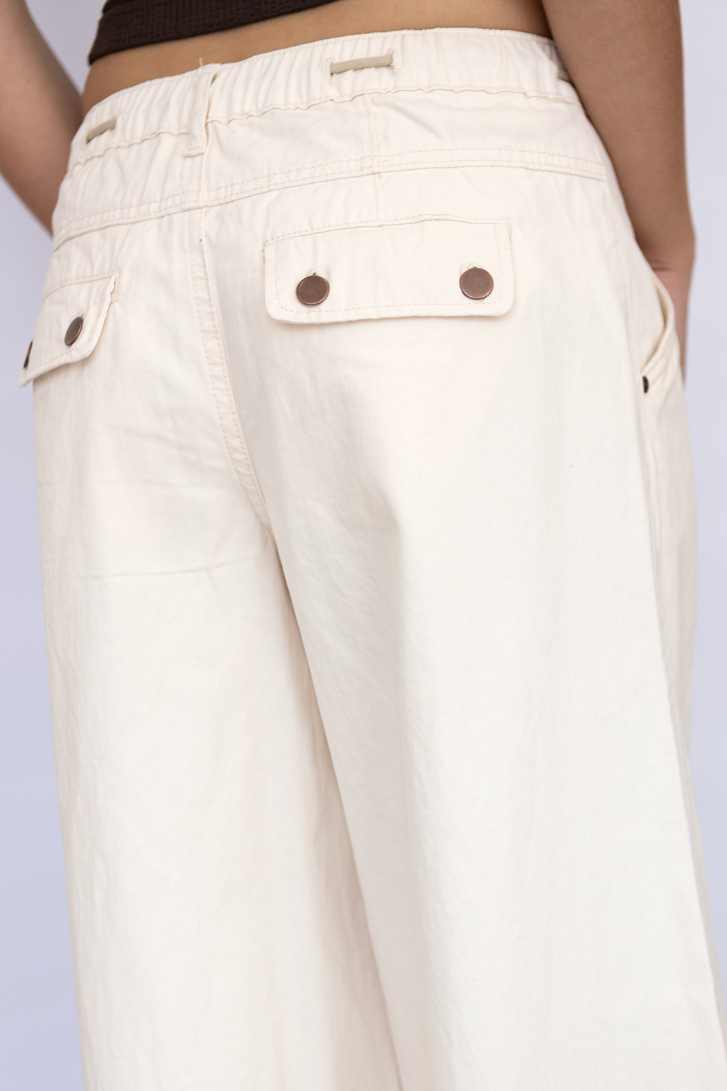 Ecru Drawstring Wide Leg Pant