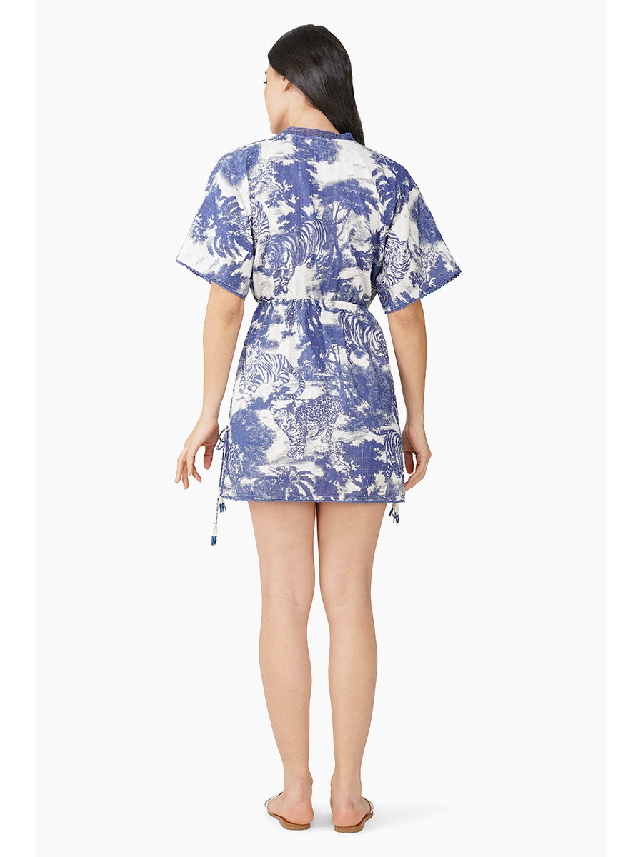 Midnight Blue Jungle Printed Mini Dress