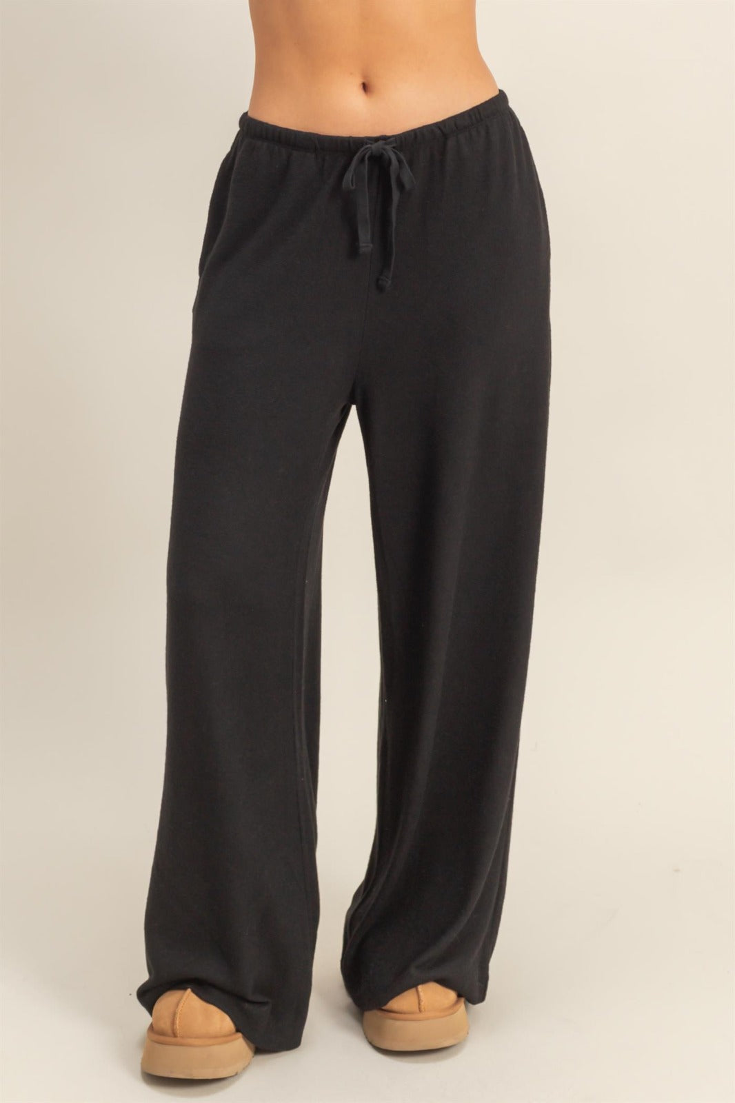 Black Skye Brushed Relaxed Wide Leg Pant