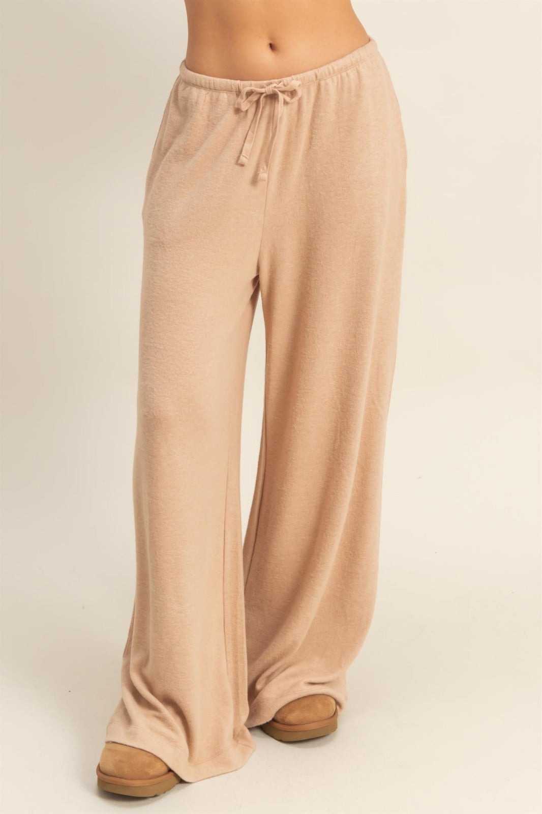 Taupe Skye Brushed Relaxed Wide Leg Pant