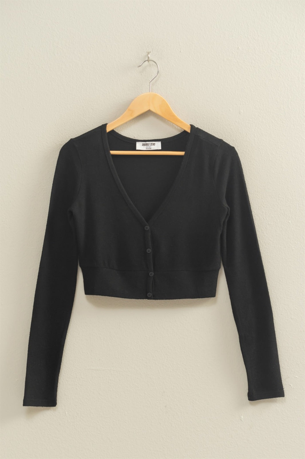 Black Cropped Emma V-Neck Brushed Long Sleeve Top