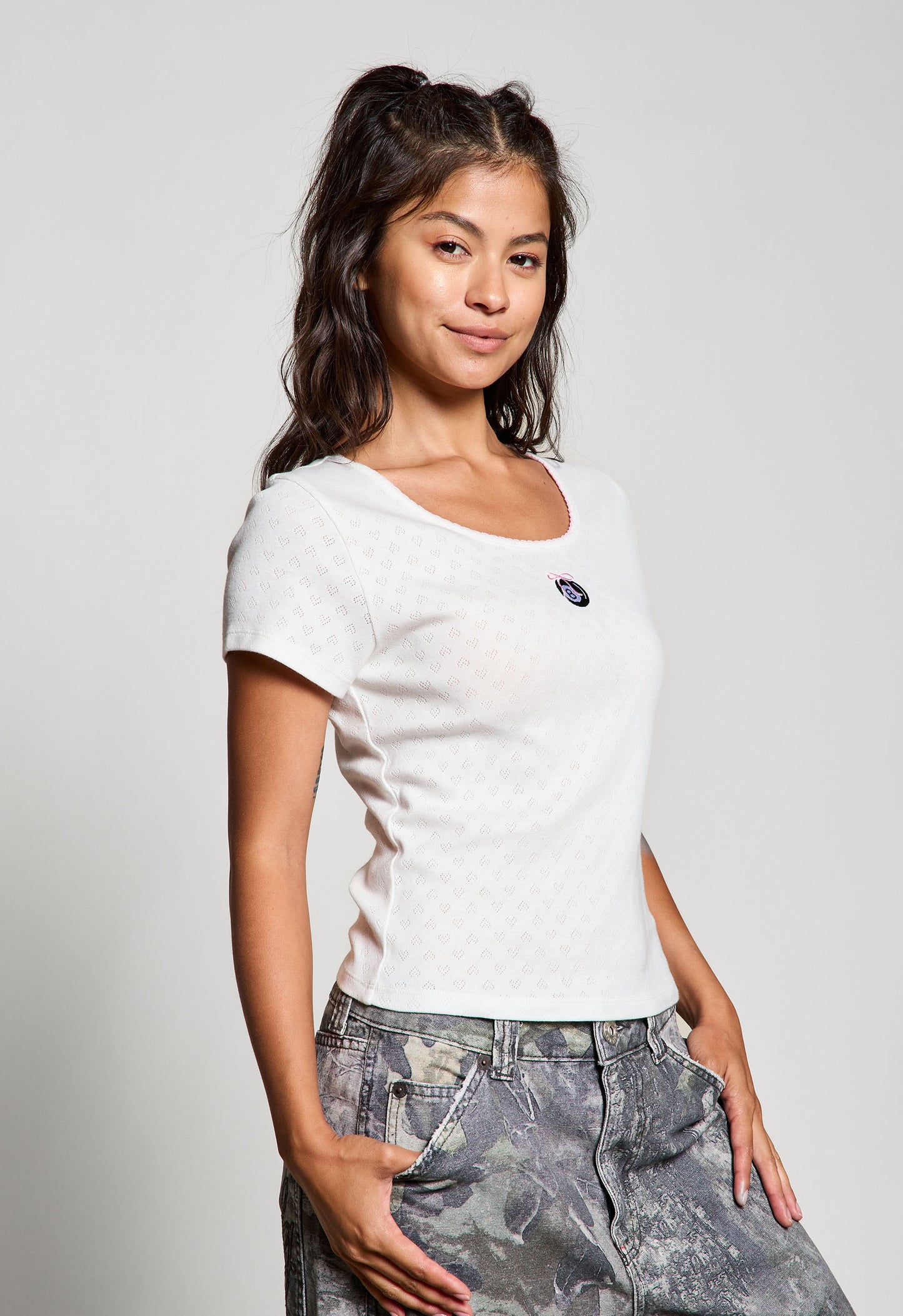 Off White Pointelle 8 Ball Baby Tee