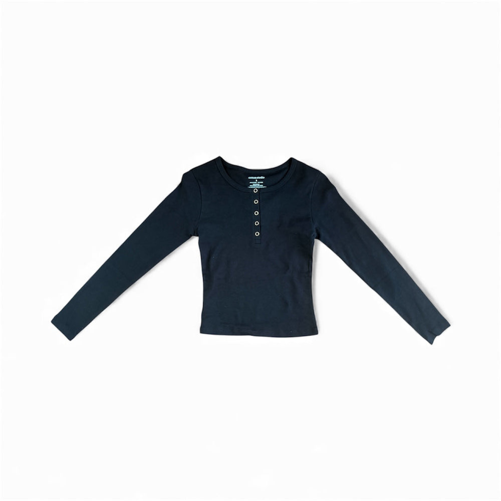 Black Long Sleeve Button-Down Baby Tee