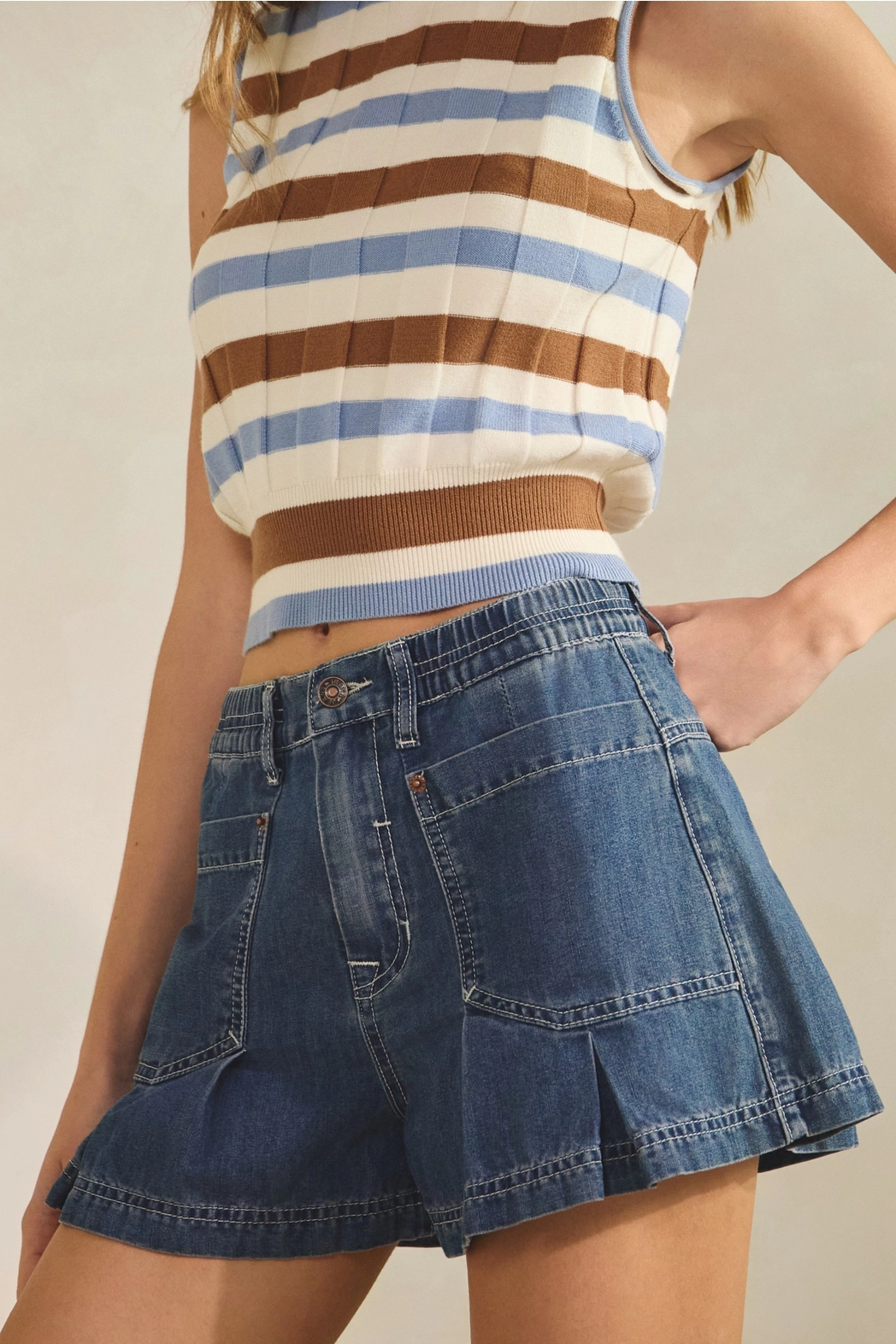 Pleated Denim Short