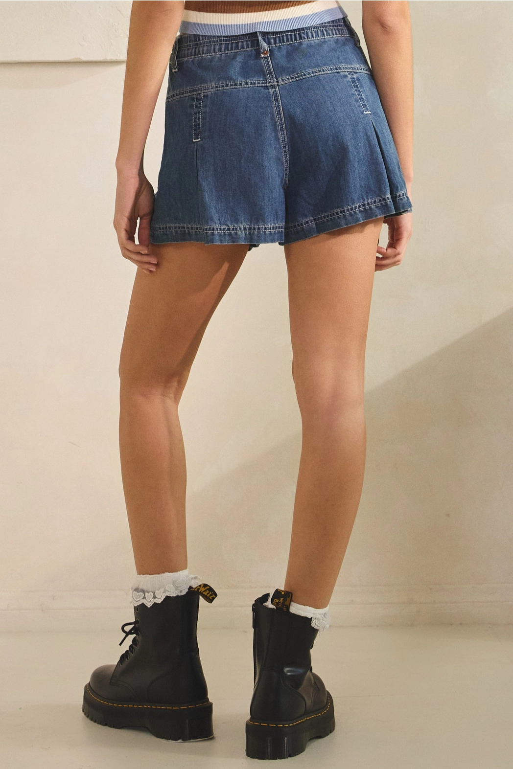 Pleated Denim Short