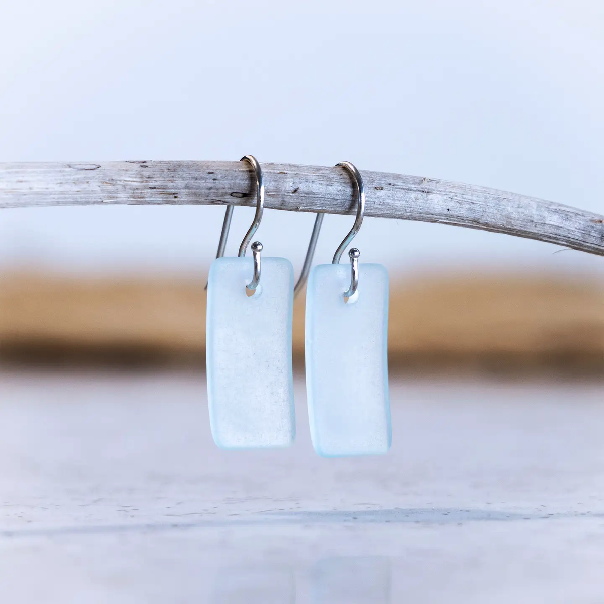 Light Seafoam Rectangle Coastal Sea Glass Earrings