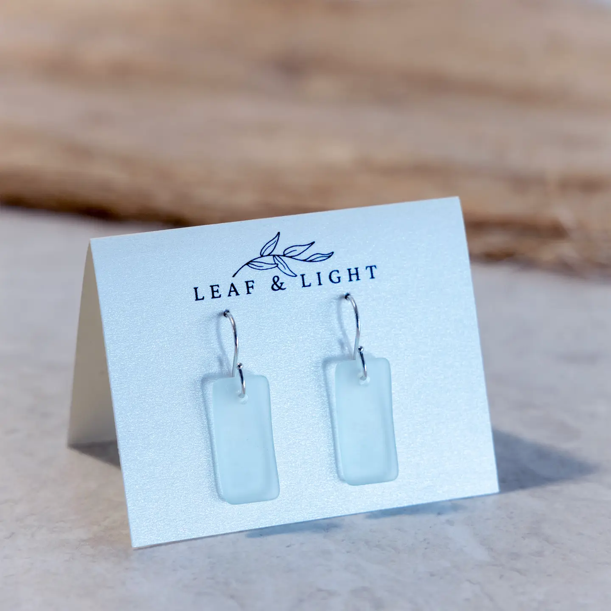 Light Seafoam Rectangle Coastal Sea Glass Earrings