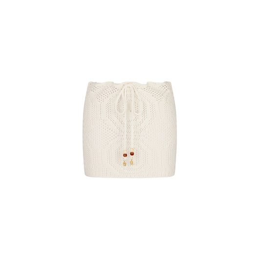 Whipped White Crochet Lace Knit Mini Skirt