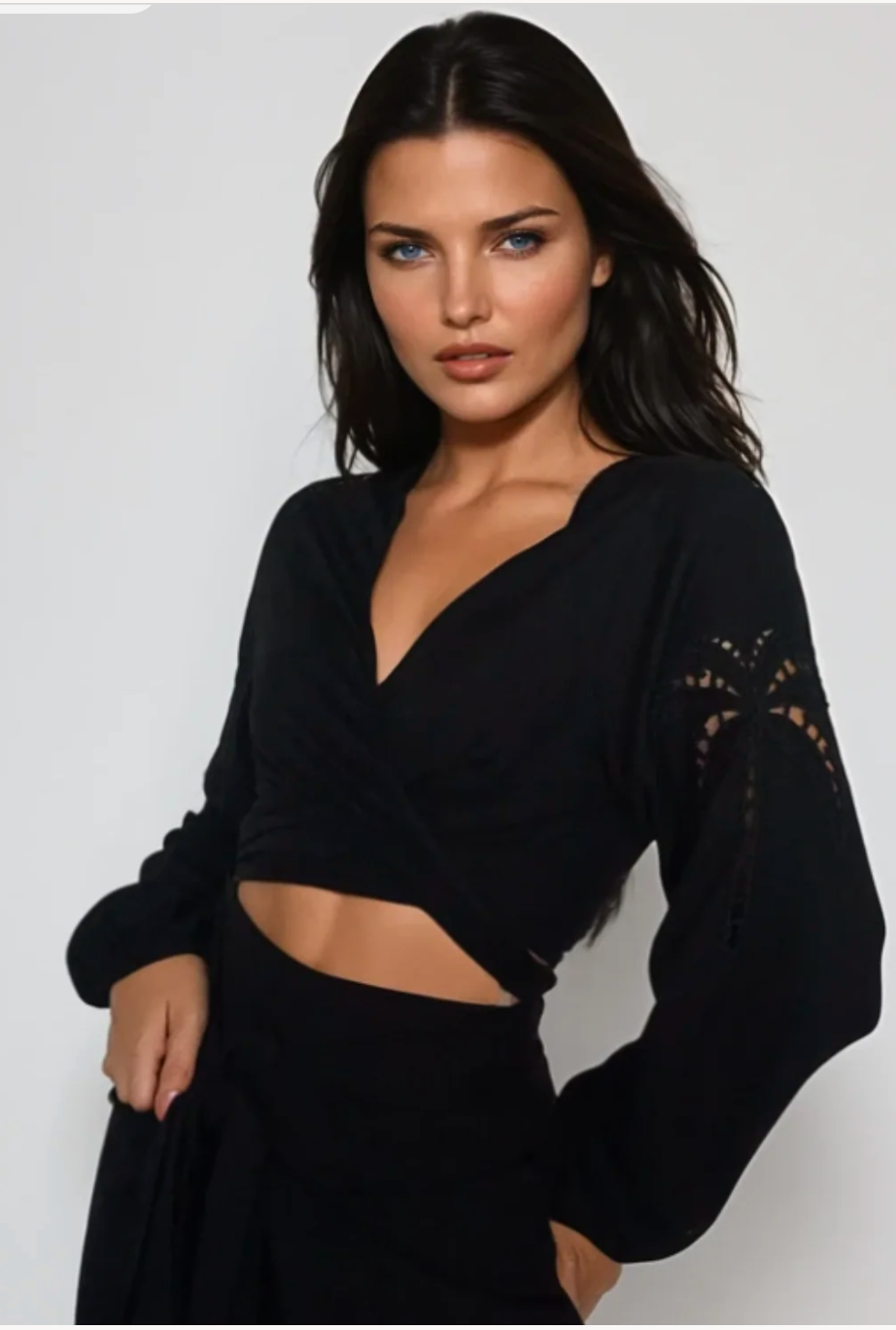 Black Linen Palm Belle Blouse