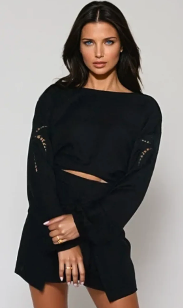 Black Linen Palm Belle Blouse