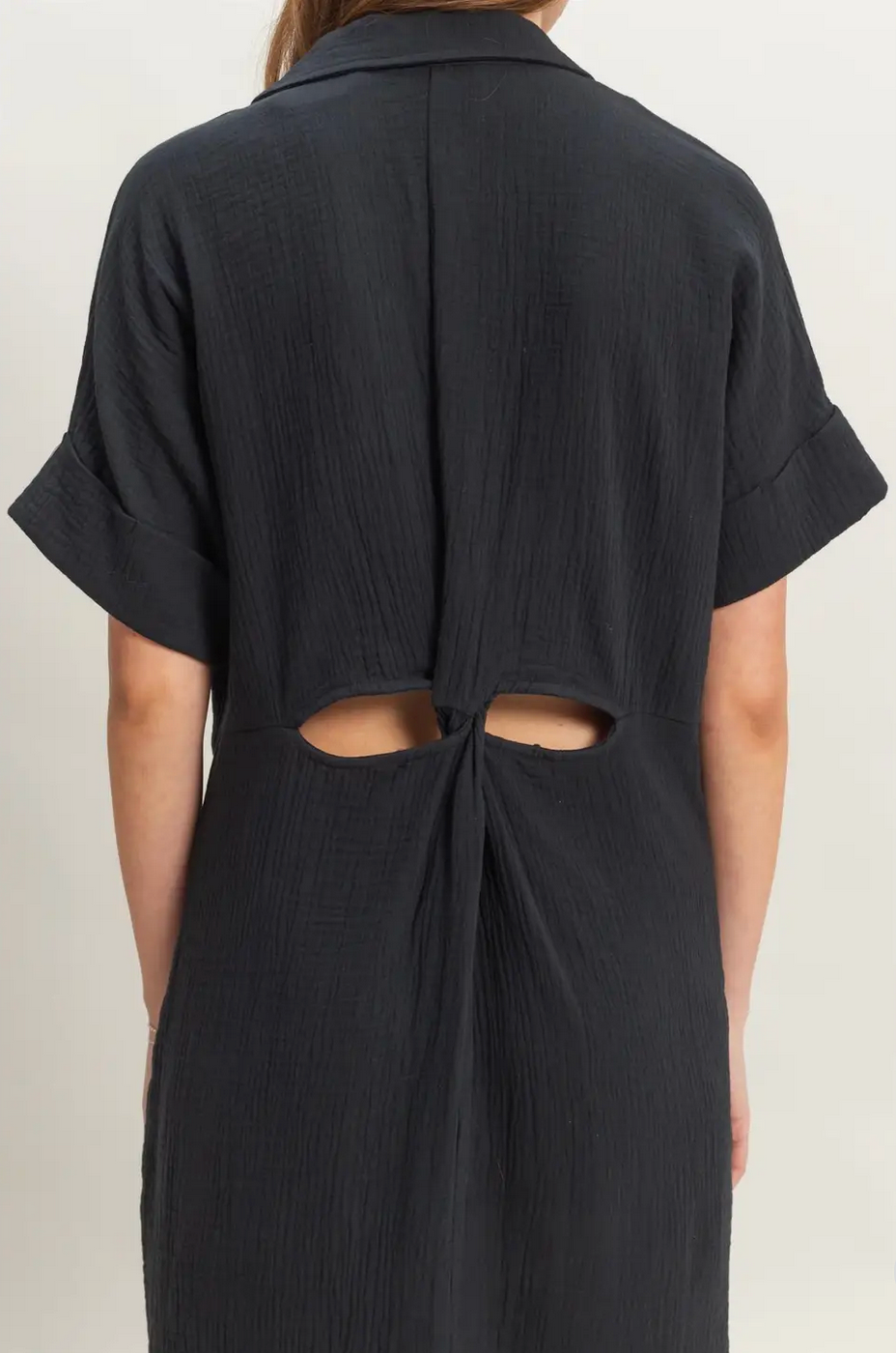 Black Lani Double Gauze Button Down Shirt Dress