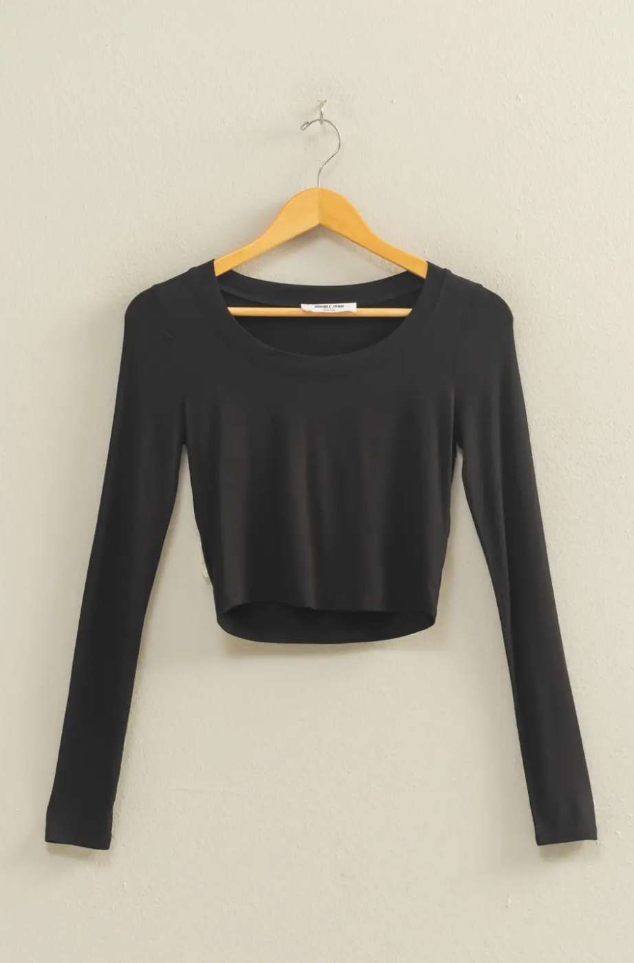 Black Jennifer Cropped Scoop Neck Long Sleeve Top