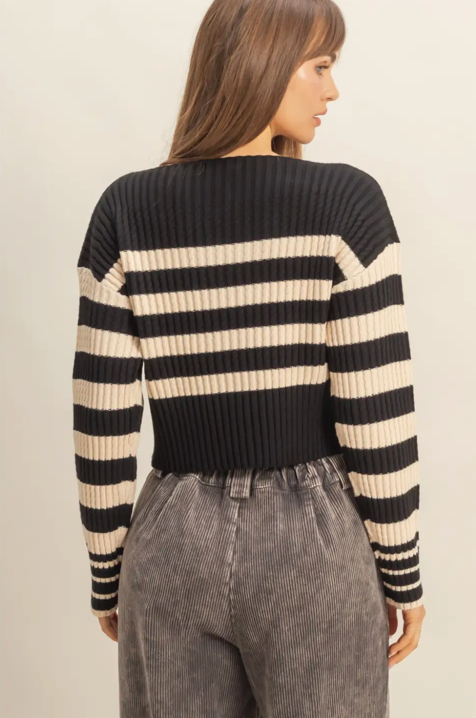Black Harper Stripe Boat Neck Sweater