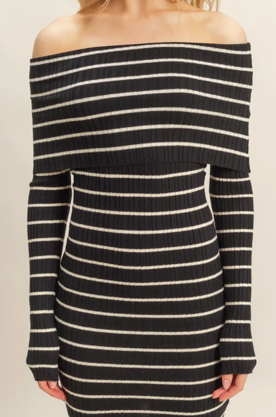 Black and White Sloane Off Should Stripe Knit Dress