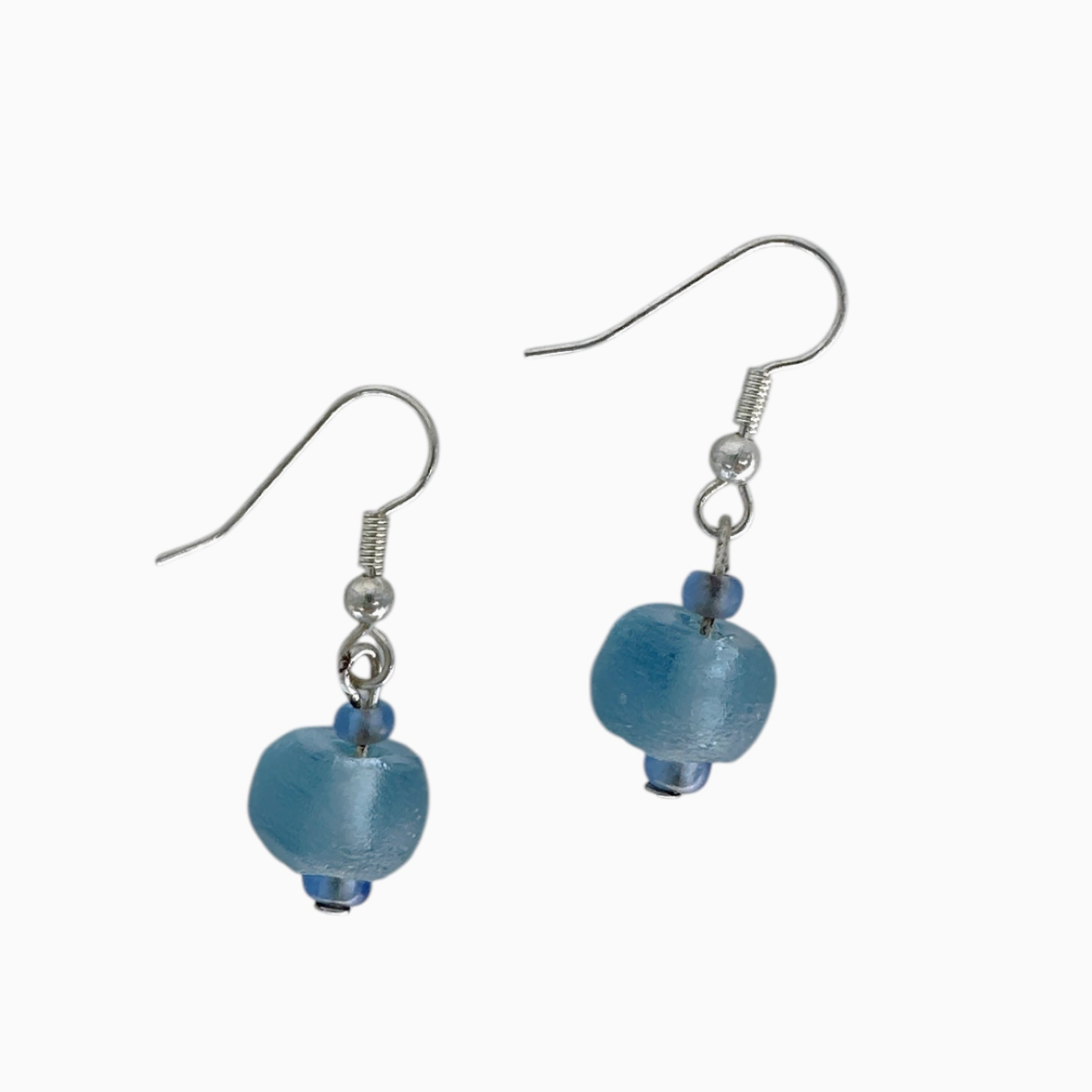 Blue Recycled Sea Glass Earrings