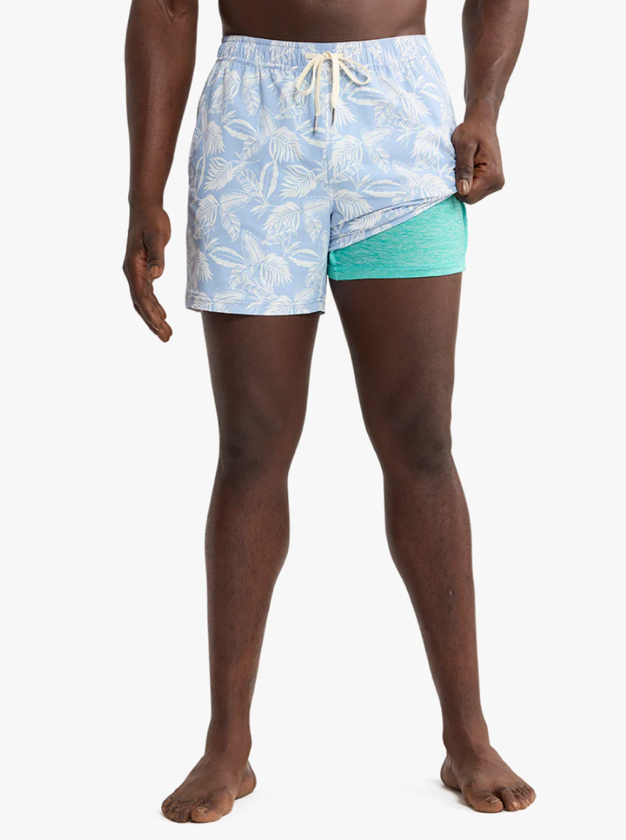Sky Blue Leaves Bungalow Men's Trunks