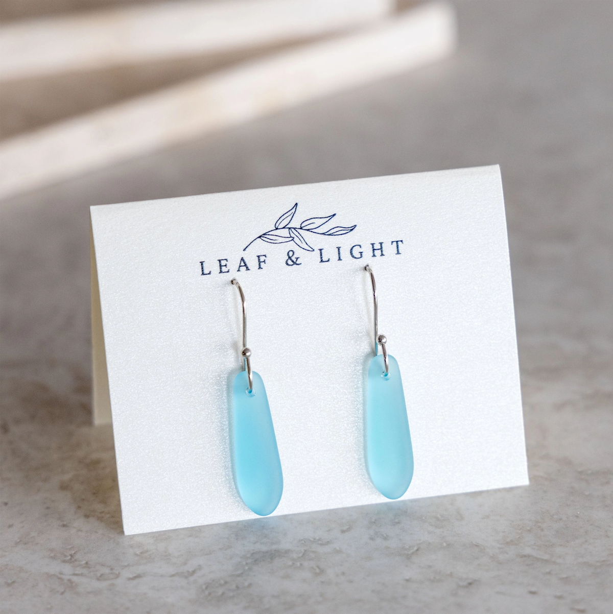 Light Turquoise Teardrop Coastal Sea Glass Earrings