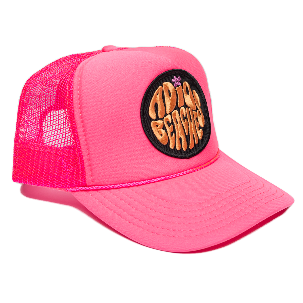 Pink Adios Beaches Patch Trucker Hat