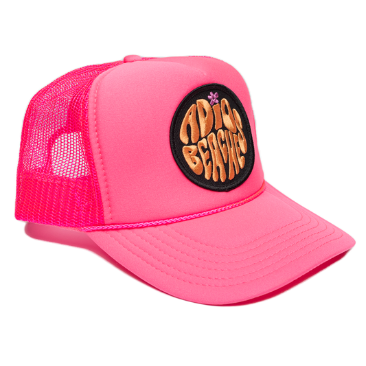 Pink Adios Beaches Patch Trucker Hat