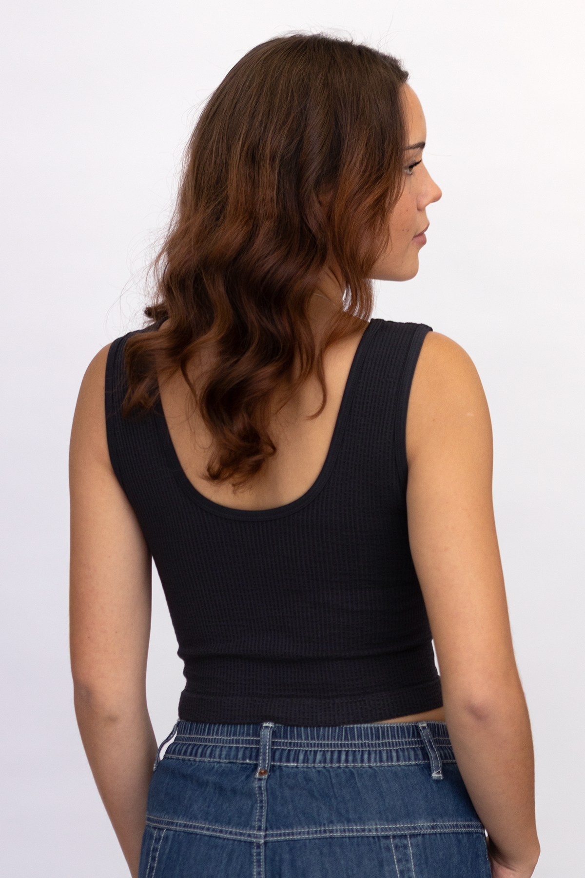 Black Seamless U/V Neck Reversible Tank Top