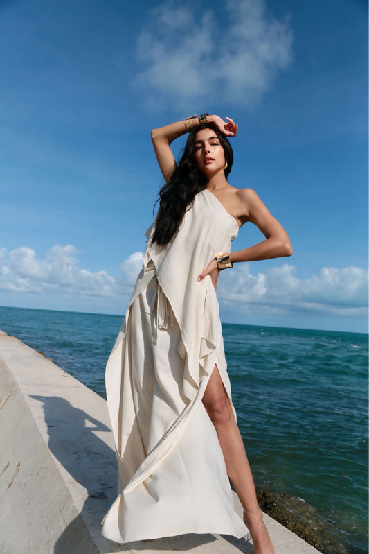 Oatmeal Linen Cape Blouse