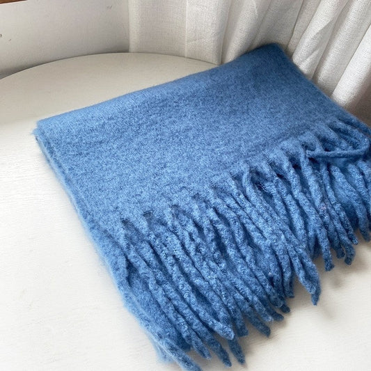 Blue Extra Long Fringed Thick  Scarf