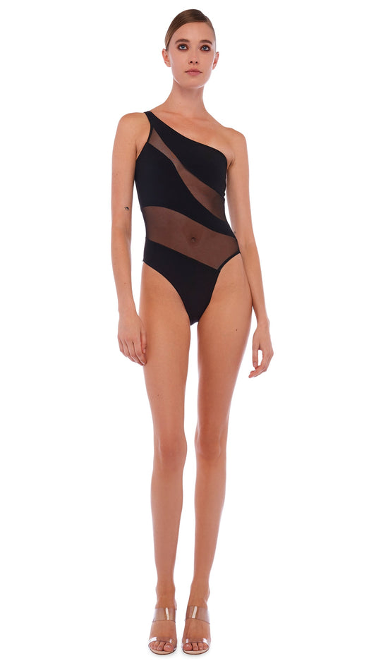 Black Matte Snake Mesh Mio One Piece