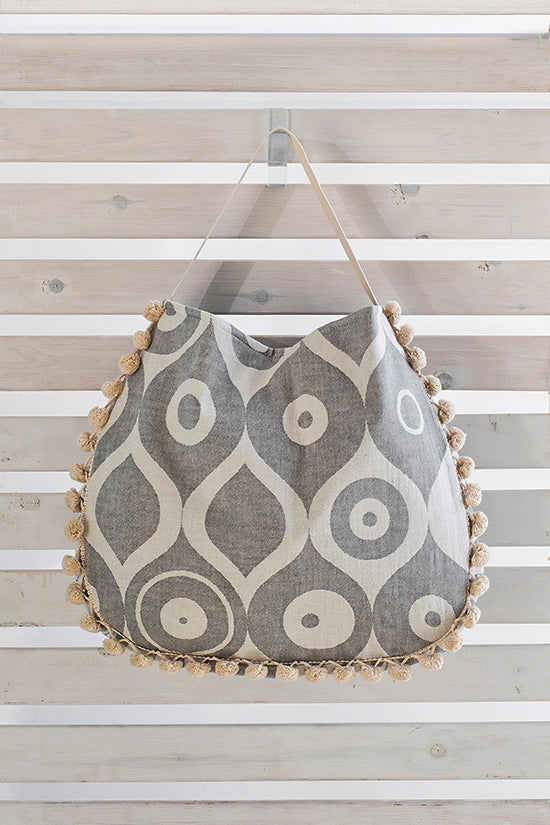 Gray Frangokastello Pom Pom Large Beach Bag