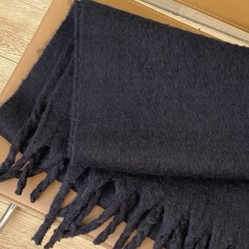 Black Extra Long Fringed Thick Scarf