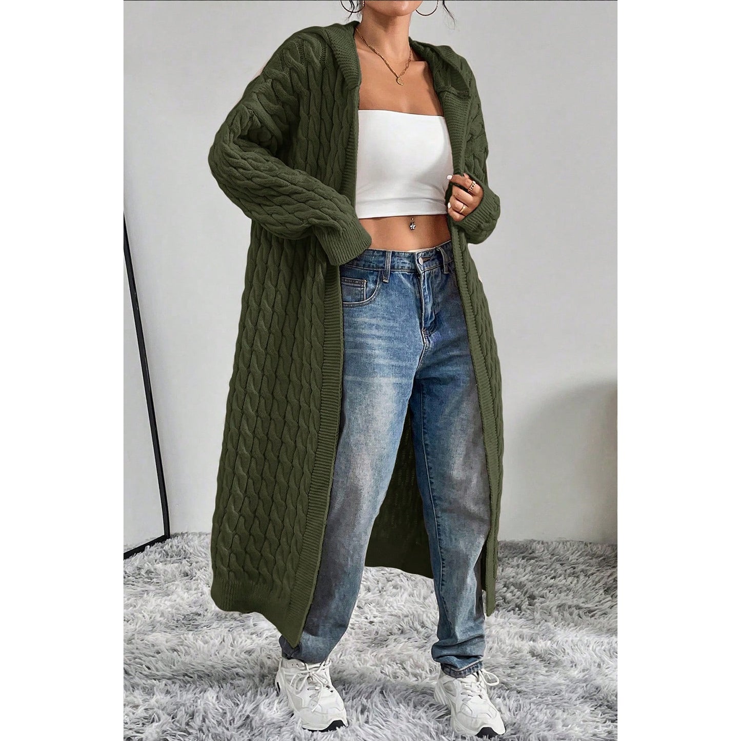 Olive Hooded Long Cardigan Sweater