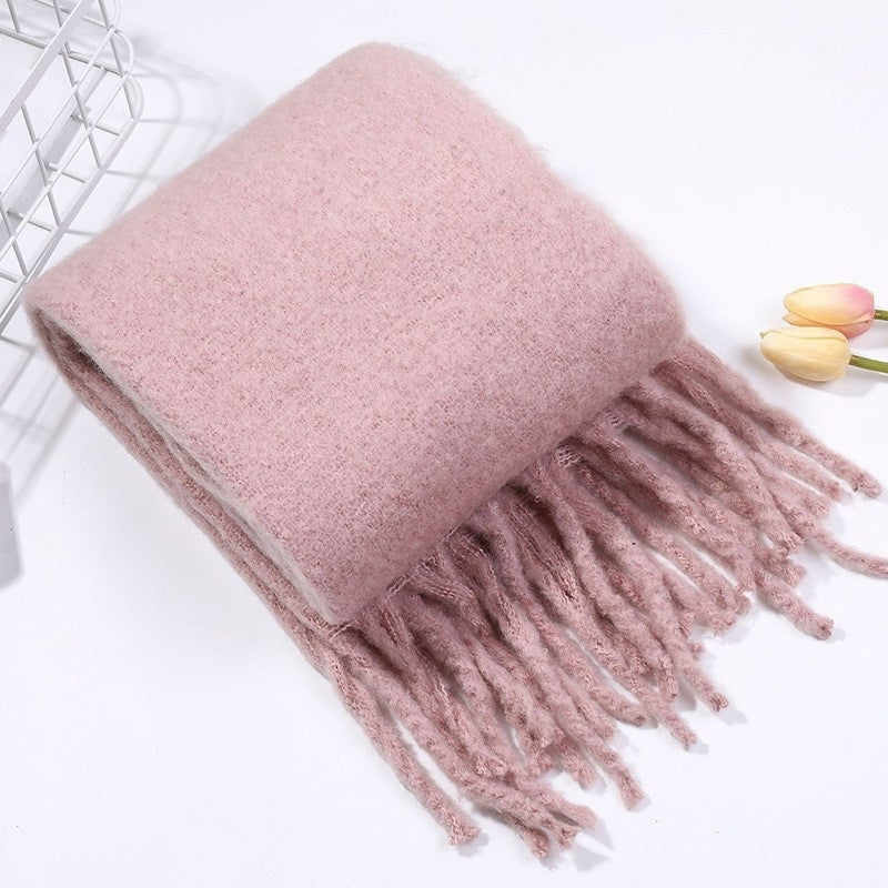 Pink Extra Long Fringed Thick Scarf