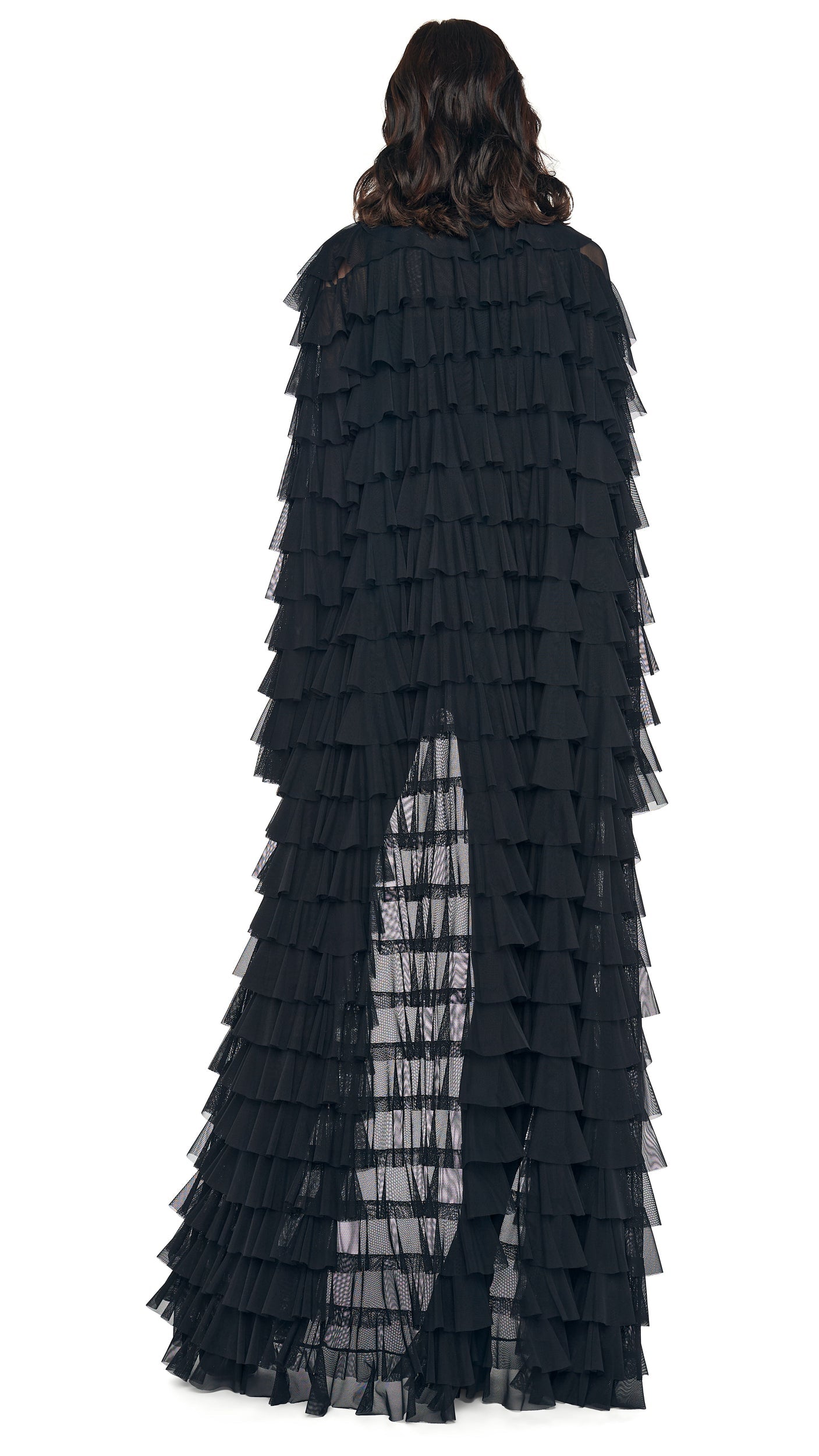 Black Oversized Ruffle Coat