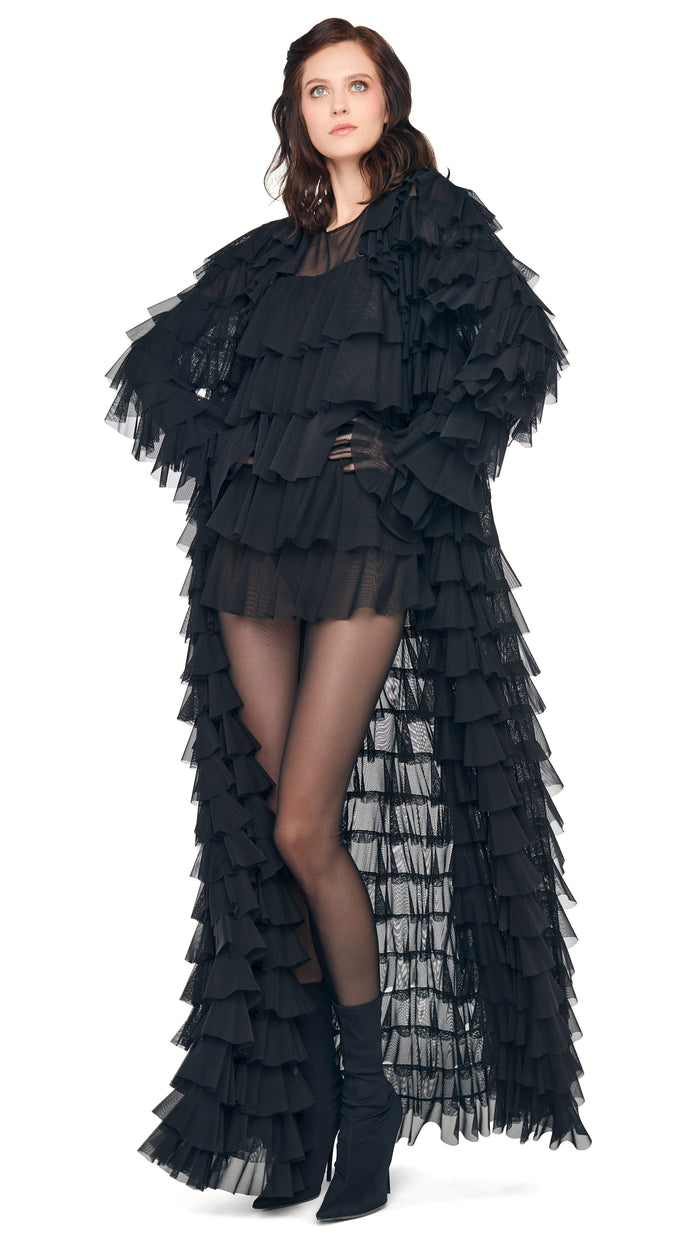 Black Oversized Ruffle Coat