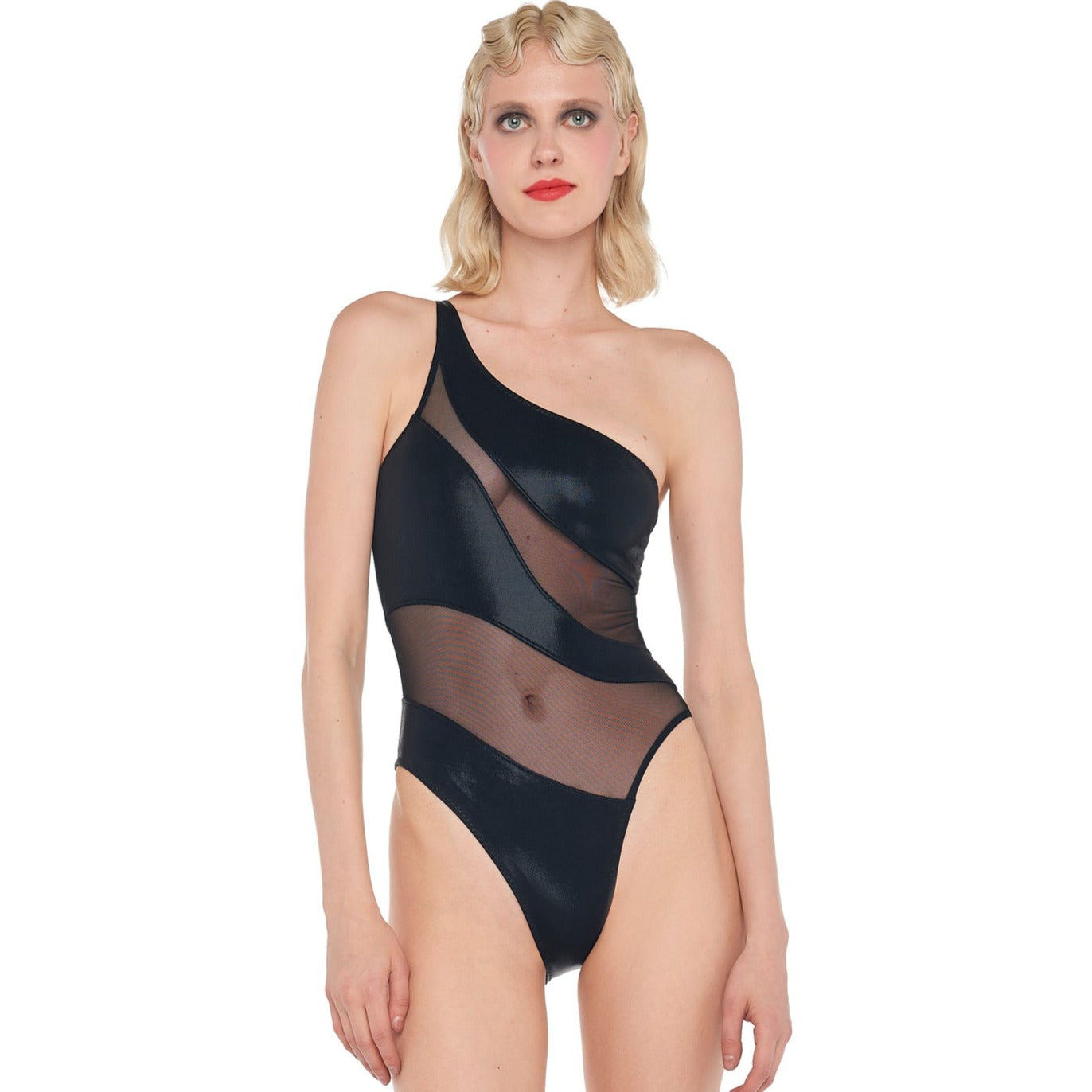 Black Shimmer Mesh Mio One Piece