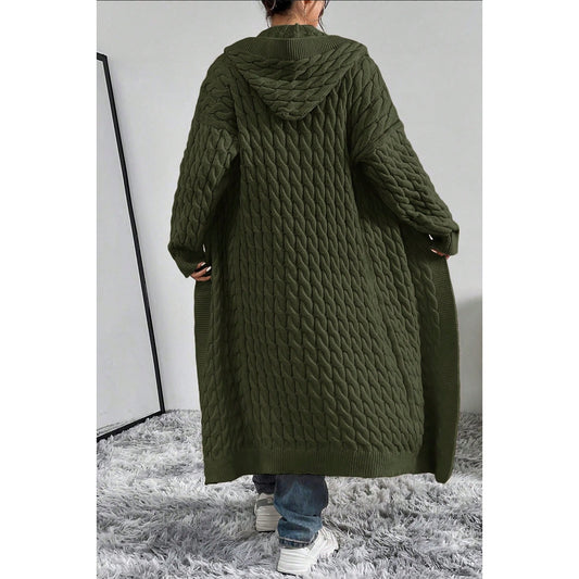 Olive Hooded Long Cardigan Sweater