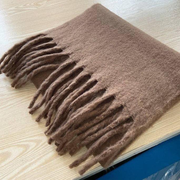 Khaki Extra Long Fringed Thick Scarf