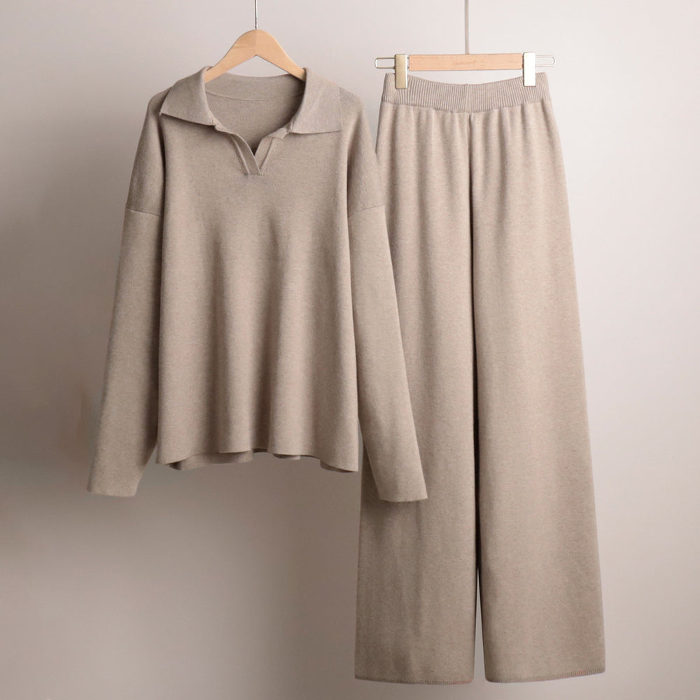 Khaki Long Sleeve Top and Pants Sweater Set